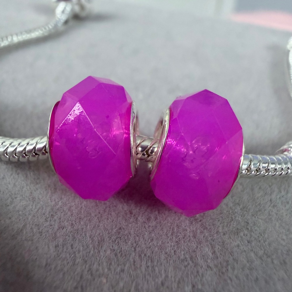 Set of 2 Hot Magenta Pink European Charms fits PANDORA - Picture 3 of 7